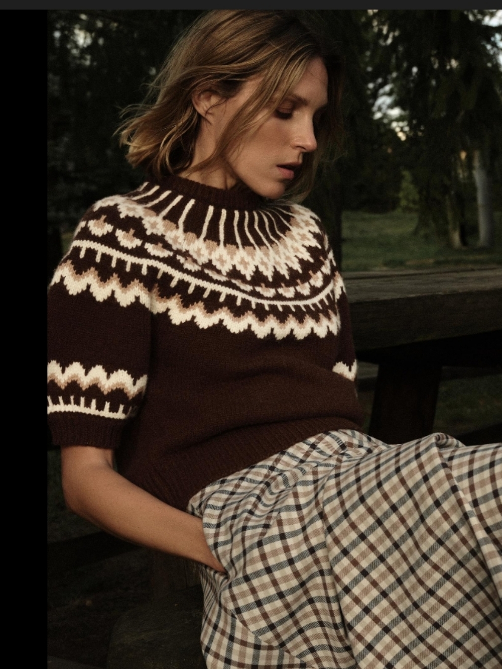 SHORT SLEEVE FAIR ISLE KNIT SWEATER